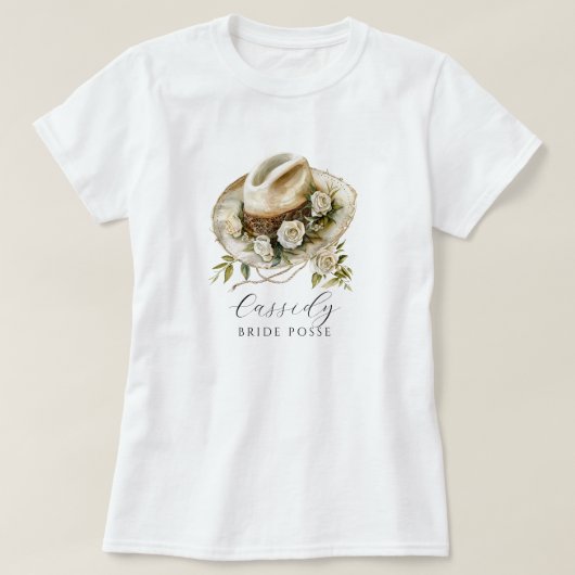 Floral Cowgirl Hat Bride Posse Floral Horseshoe T-Shirt (Design vorne)