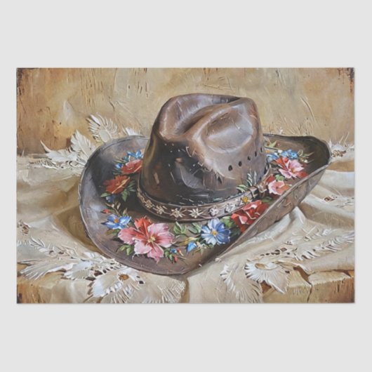 Floral Cowgirl Hat Decoupage Tissue Paper Seidenpapier (Vorderseite)