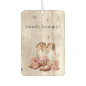 Floral Cowgirl Stiefel Elfenbeinkühe Imitate Holz Autolufterfrischer (Vorderseite)