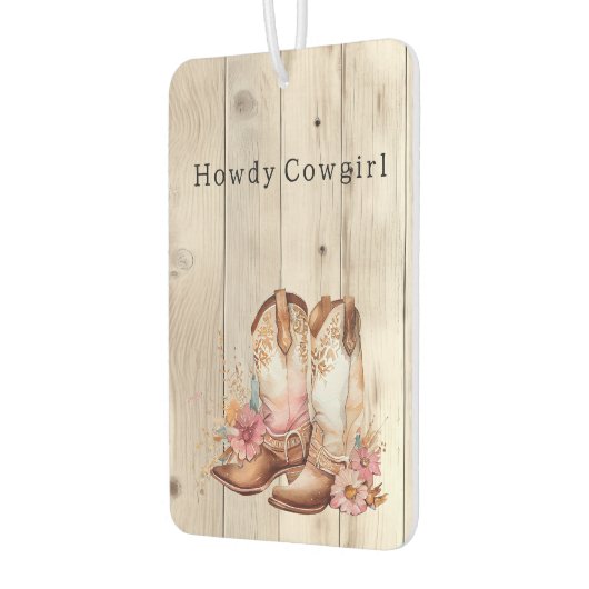 Floral Cowgirl Stiefel Elfenbeinkühe Imitate Holz Autolufterfrischer (Links)