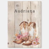 Floral Cowgirl Stiefel Elfenbeinkühe Imitate Holz Magnet (Vorderseite)