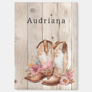 Floral Cowgirl Stiefel Elfenbeinkühe Imitate Holz  Magnet