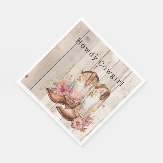 Floral Cowgirl Stiefel Elfenbeinkühe Imitate Holz Serviette (Ecke)