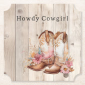 Floral Cowgirl Stiefel Elfenbeinkühe Imitate Holz  Untersetzer (Vorderseite)