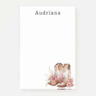 Floral Cowgirl Stiefel Personalisierter Name Post-it Klebezettel