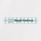 Floral Crayon Aqua Blue Kariert Name Labels Etiketten (Design 1)