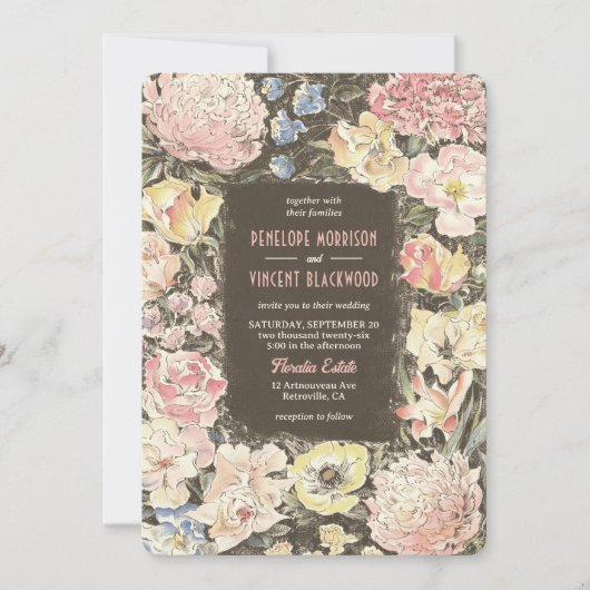 Floral Crayon Art Wedding Einladung (Vorderseite)