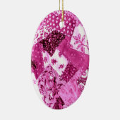 Floral Crazy Quilt Patchwork White Pink Magenta Keramik Ornament (Rechts)