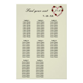 Floral Cream Heart Wedding Seating Plan 8 Tables Poster