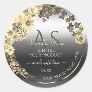Floral Creme Silver Produktetiketten mit Monogramm Runder Aufkleber