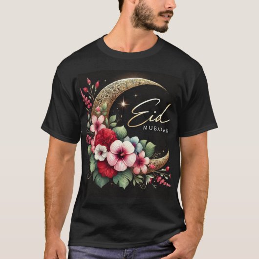Floral Crescent Eid Mubarak Mens Tshirt (Vorderseite)