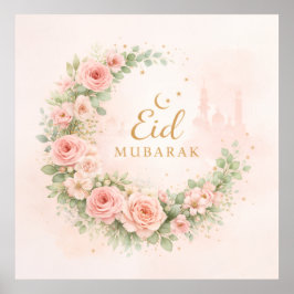 Floral Crescent Eid Mubarak Wall Art – Soft Pink & Poster