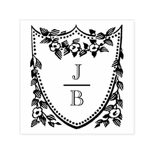 Floral Crest 2 Initial Wedding Monogram #2CA-ND Permastempel (Design)