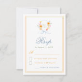 Floral Crest Bow Monogram Spring Wedding RSVP Karte (Vorderseite)