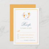 Floral Crest Bow Monogram Spring Wedding RSVP Karte (Vorne/Hinten)