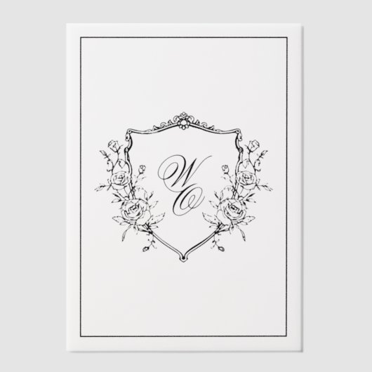 Floral Crest Cream Black Monogram Wedding Overlay Pergament Einladungen (Vorderseite)