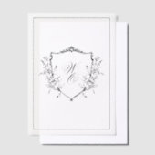 Floral Crest Cream Black Monogram Wedding Overlay Pergament Einladungen (Versetzt)