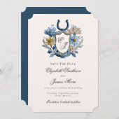 Floral Crest Equestrian Horseshoe Monogram Save The Date (Vorne/Hinten)