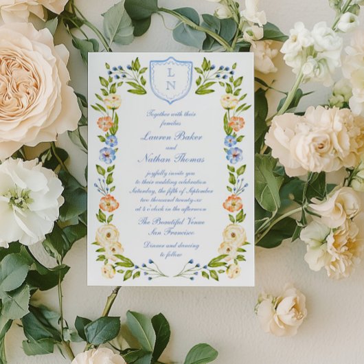 Floral Crest Frame Wedding Invitation Einladung