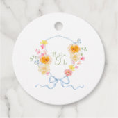 Floral Crest Monogram Blue Bow Spring Wedding Geschenkanhänger (Vorderseite)