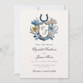 Floral Crest Reitpferd Hufeisen Monogramm Save The Date (Vorderseite)