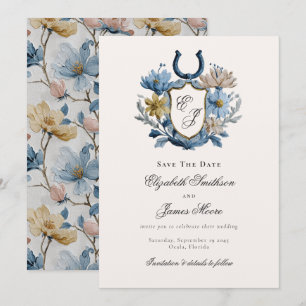 Floral Crest Reitpferd Hufeisen Monogramm Save The Date