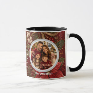 Floral Crimson Familien-Foto-Weihnachtsbotschaft  Tasse