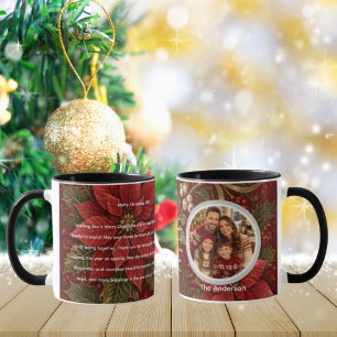 Floral Crimson Familien-Foto-Weihnachtsbotschaft Tasse