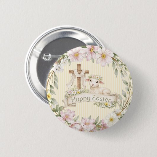 Floral Cross and Lamb | Happy Easter Button (Vorne & Hinten)