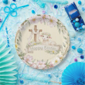 Floral Cross and Lamb | Happy Easter Pappteller (Party)