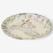 Floral Cross and Lamb | Happy Easter Pappteller (Schrägansicht)