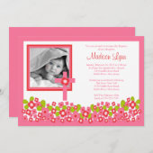 Floral Cross Baby Girl Foto Taufe Einladung (Vorne/Hinten)