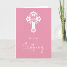 Floral Cross Card Christening Rose Pink Karte