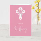 Floral Cross Card Christening Rose Pink Karte (Gelbe Blume)