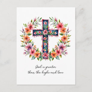 Floral Cross Card - Gott ist größer als die Höhen Postkarte