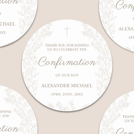 Floral Cross Confirmation Thank You Runder Aufkleber