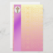 Floral Cross Elegante Pastel Stationery Briefpapier (Vorne/Hinten)