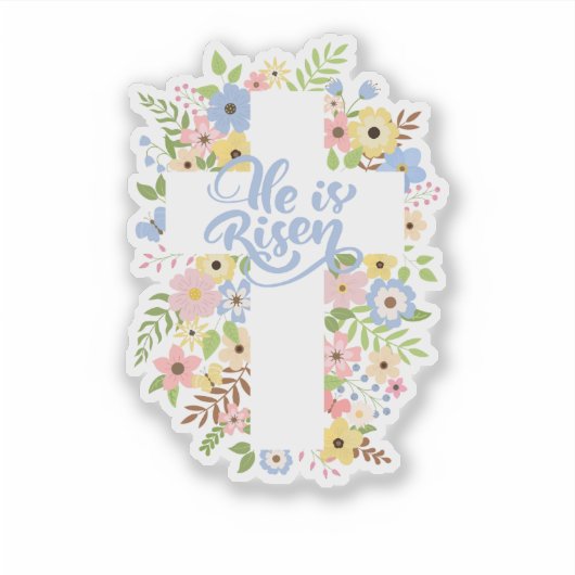 Floral Cross Er ist Riser Oster Aufkleber (Vorderseite)