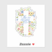 Floral Cross Er ist Riser Oster Aufkleber (Blatt)