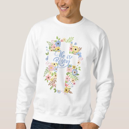 Floral Cross Er ist Riser Osterunisex Sweatshirt (Vorderseite)
