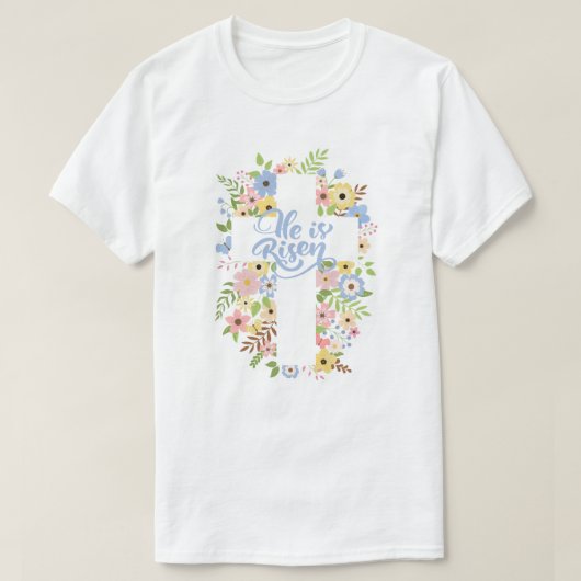 Floral Cross Er ist Riser Osterunisex T-Shirt (Design vorne)