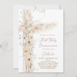 floral cross First Holy Communion Einladung