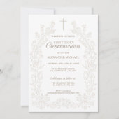 Floral Cross First Holy Communion Religious Einladung (Vorderseite)