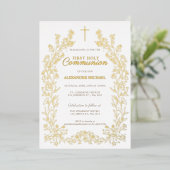Floral Cross First Holy Communion Religious Folieneinladung (Stehend vorne)