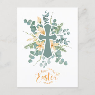 Floral Cross Happy Oaster Personalisiert Feiertagspostkarte