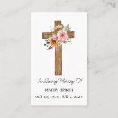 Floral Cross Memorial Funeral Prayer Card Visitenkarte (Vorderseite)