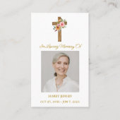 Floral Cross Memorial Photo Funeral Prayer Card Visitenkarte (Vorderseite)