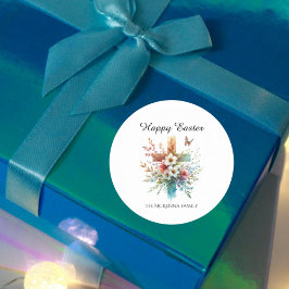 Floral Cross Pastel Wasserfarbe Religiöse Ostern Runder Aufkleber