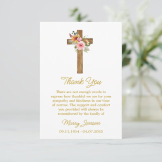 Floral Cross Sympathy Thank You Card Dankeskarte
