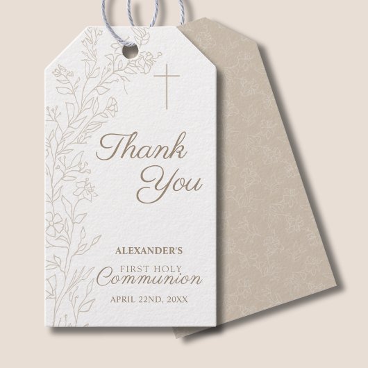 Floral Cross Thank You First Holy Communion Geschenkanhänger